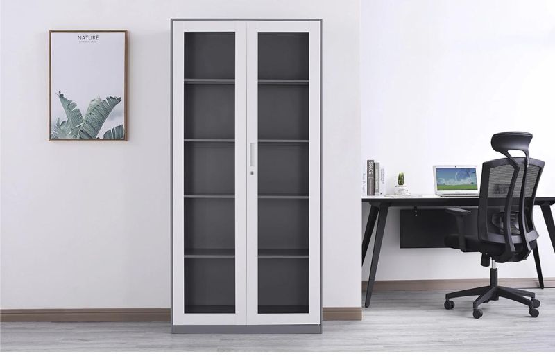 Full Height Glass Swing Door Cupboard Steel Display Storage Cabinet