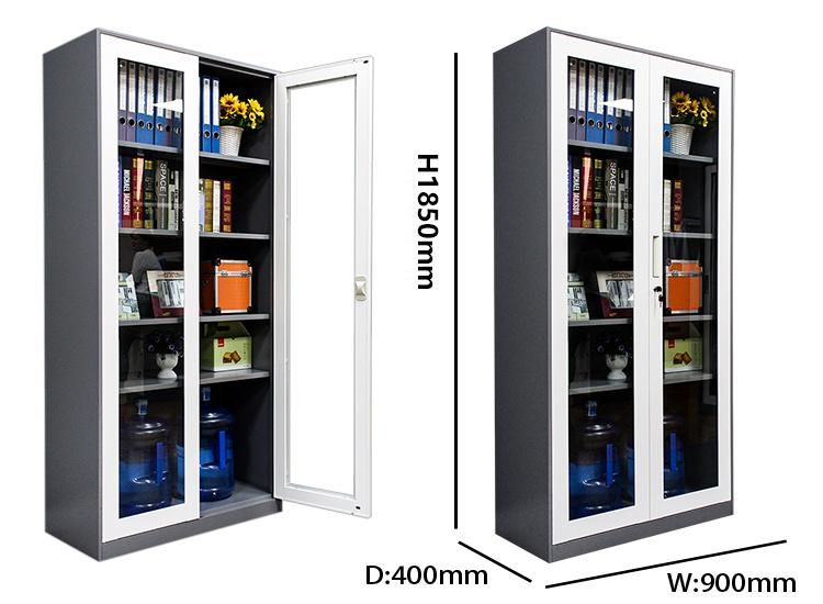 Metal File Cabinet Glass Double Door Iron Steel File Cabinets 4 Shelves