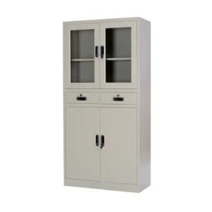 Popular Glass Door Steel Office File Storage Cabinet with Two Middle Drawers