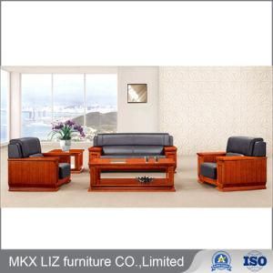 High Grade Office Teak Wood Frame Genuine Leather Sofa (S947)