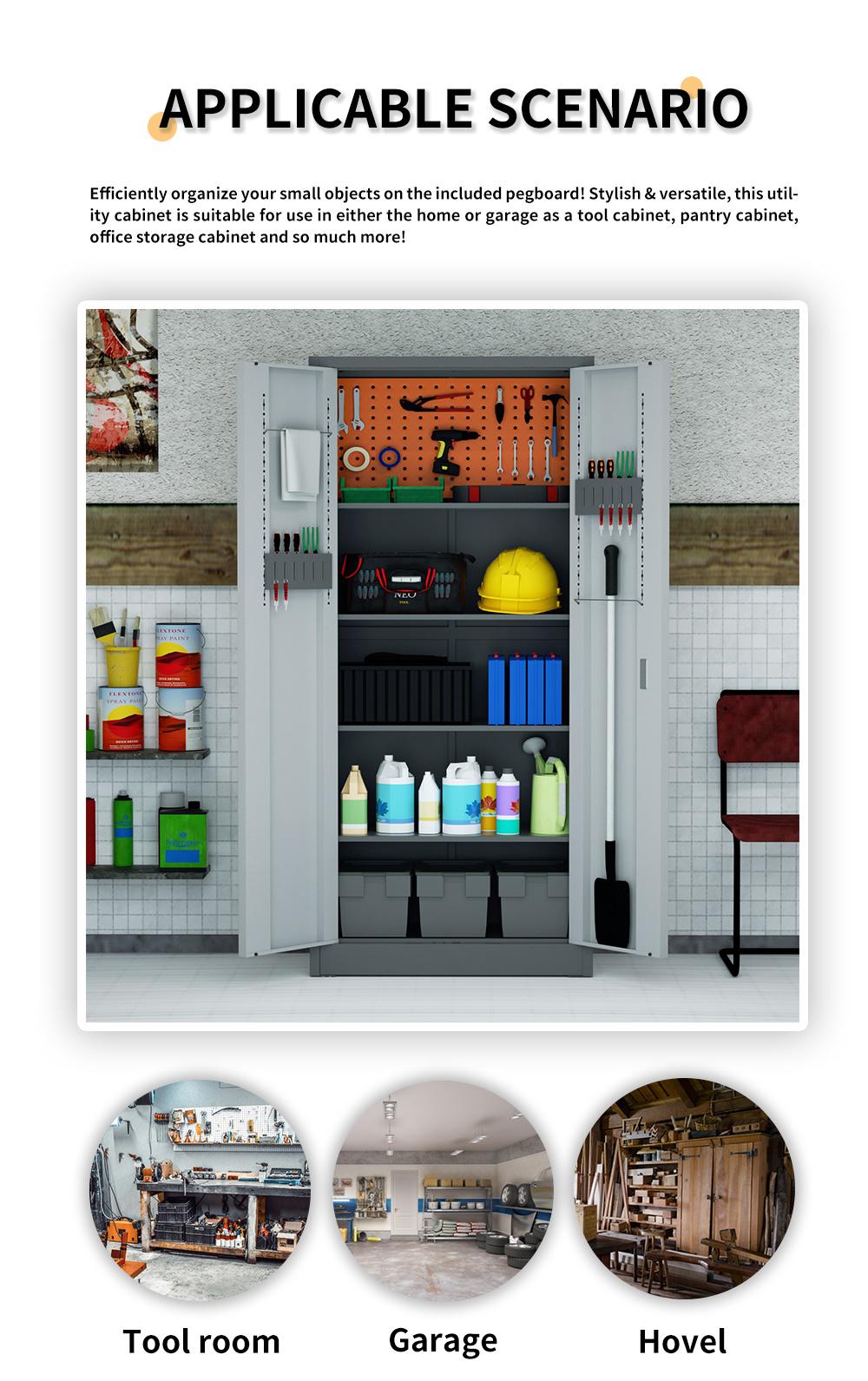 Metal Storage Cabinet Lockable Doors and Adjustable Shelves Great Steel Locker for Garage, Kitchen Pantry, Office and Laundry Room
