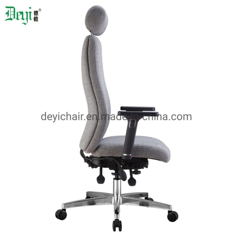 Grey Fabric Upholstery High Back Functional Mechanism with PU Adjustable Arm Aluminium Base Office Chair