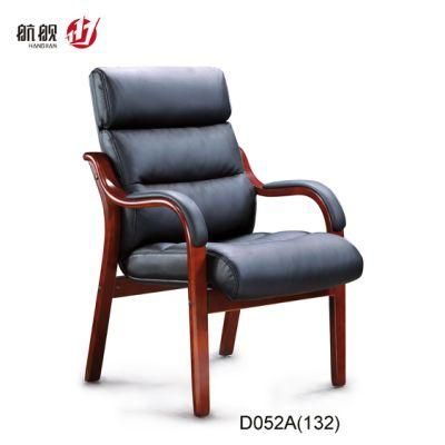 Big Size Wooden Armrest &amp; Legs Visitor Sofa Leather Chair