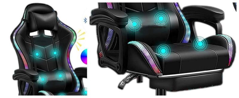White Massage Reclining RGB Light Gaming Chair with High Back