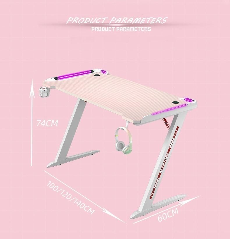 Elites Hot Sale Lovely Style PC Gaming Desk with RGB Light for Girl Bedroom Gaming Table