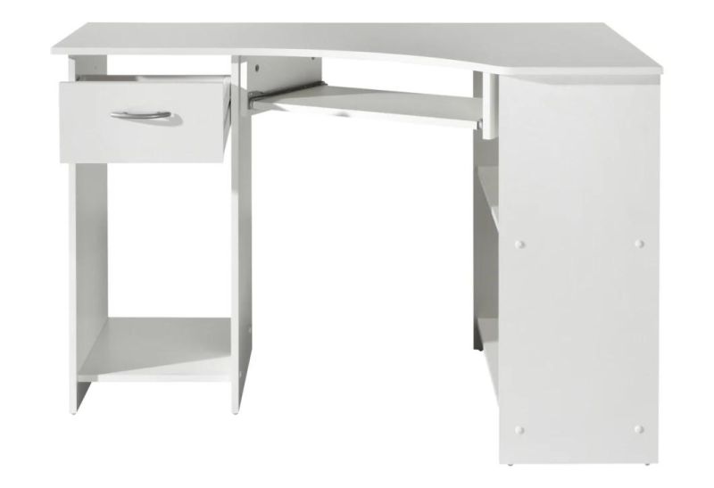 White Wood Computer Table, Desktop Computer Desk with Two Tiers Shelf