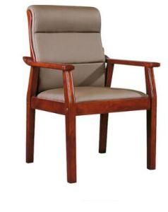 Modern Furniture Large Timber Wood PU Leather Visitor Conference Waiting Chair