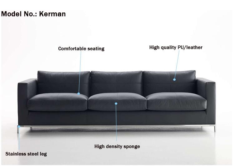 Stainless Steel Legs Business Sofa Set with Black Real Leather