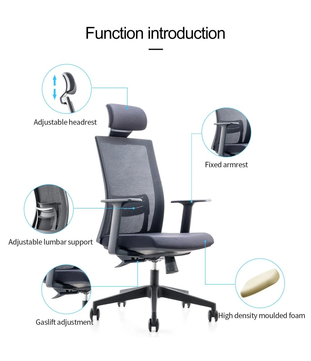 Computer Swivel Ergonomic Mesh Office Staff Chair with Headrest