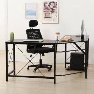 Modern Design L-Shaped Desk Corner Computer Desk PC Laptop Computer Table Study Desk Home Office Wood &amp; Metal Black