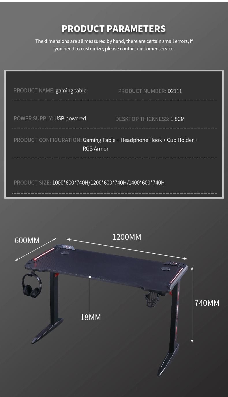 Elites Black Customize Colors Bedroom Computer Gaming Desks Gaming Executive Desk with RGB Light