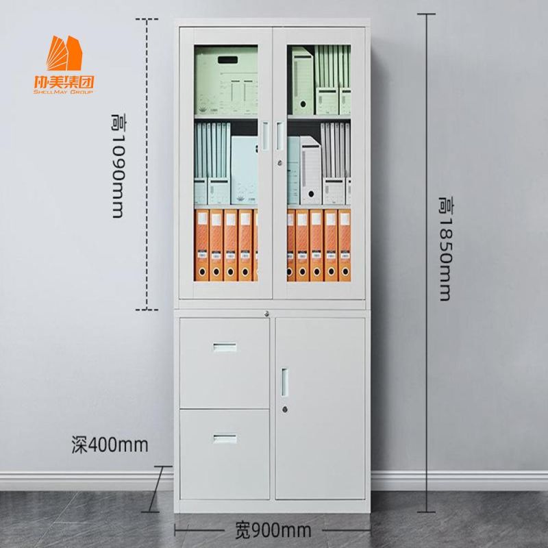 Vertical Filing Cabinet with Two Swing Door on Top.