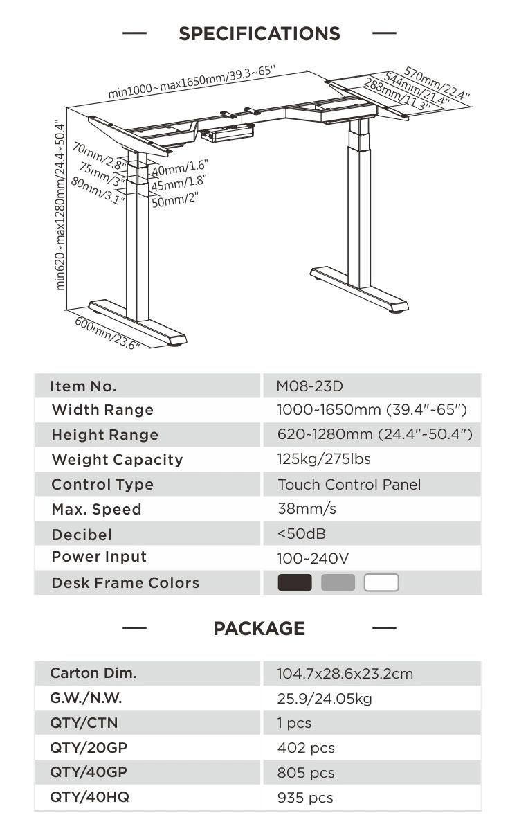 Customizable Office Ergonomic Dual Motors Electric Adjustable Standing up Desk