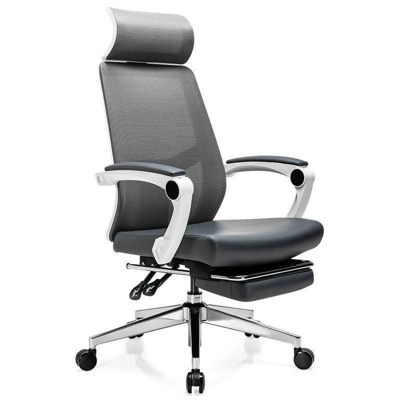 Comfortable Extensible Mesh Back Leather Seat Executive Office Boss Ergonomic Chair