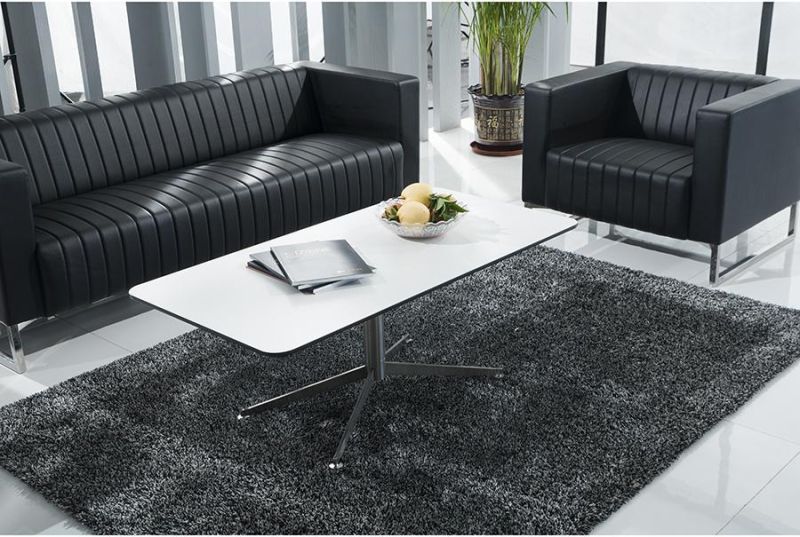 Commercial Reception Sofa Black Leather Center Office Sofa with Coffee Table