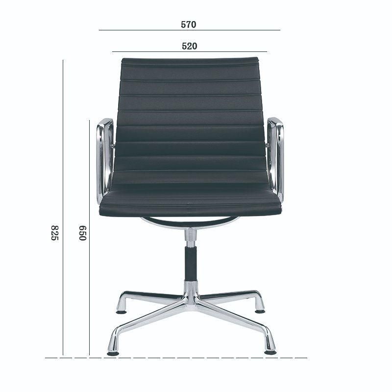 Black Leather Classic Ribbed Seating Pleated Conference Executive Manager Aluminum Alloy Frame Ea Style Home Office Swivel Office Chair