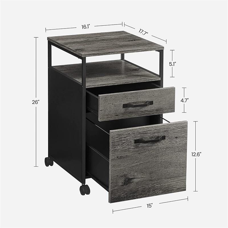 Rolling File Cabinet Office Cabinet on Wheels with 2 Drawers Open Shelf for A4, Letter Size Hanging File Folders Industrial Style