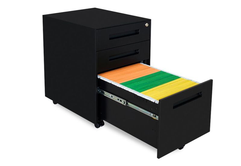 Black 3 Drawer Office Storage Cabinet Mobile Pedestal Under Desk