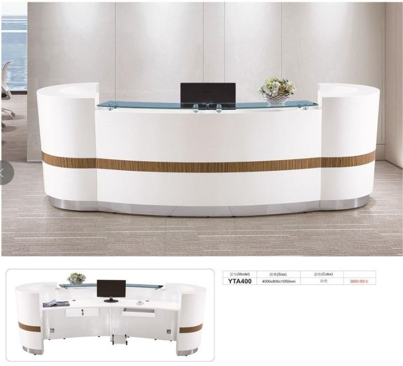 High Quality Wooden Standing Front Marble Reception Counter Cashier Desk