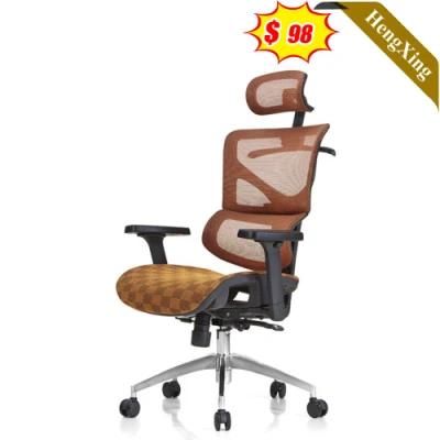 Simple Design Office Furniture Height Adjustable Brown Mesh Chair with Wheels and Headrest