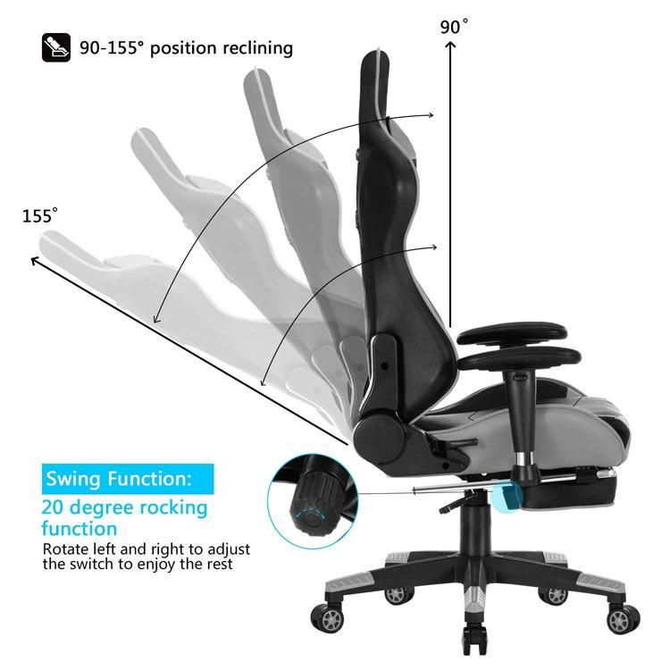 (MED-F) Partner High Back Reclining Gaming Chair Recliner Rocker Tilt E-Sports Chair with Retractable Footrest