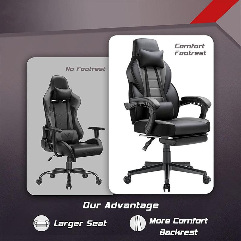 Black White Height Adjustable Rotate 360 Degrees Leather Office Gaming Chair