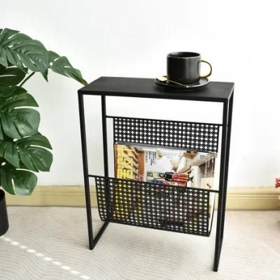 High Quality Unfolded Modern Black Metal Home Magazine Storage Book Rack