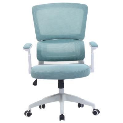 White Ergo Flip-up Armrest Home Blue Mesh Office Chair