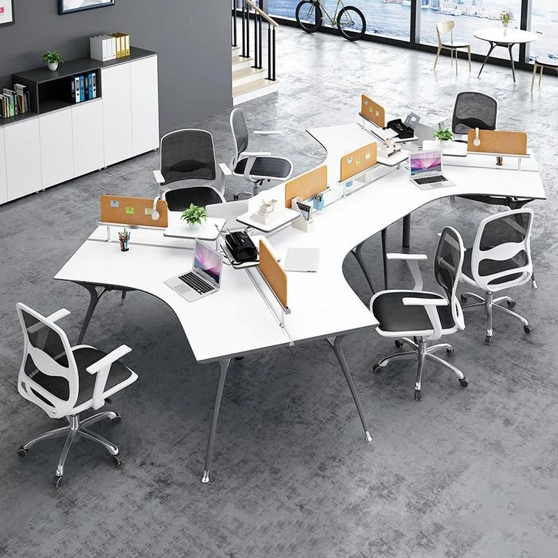 Modern Steel Legs Office Furniture Partition Wooden Melamine 4 Seats Workstation