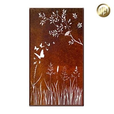 Customized Rectangular Pattern Corten Steel Rusty Metal Panel Screen