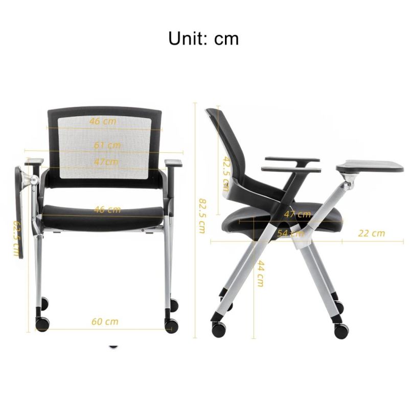 Modern Comfortable Meeting Room Office School Student Study Training Chair with Writing Pad and Wheels