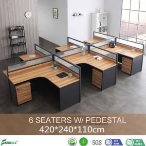 Modular Furniture Modern Office Cubicles Aluminum Partitions Glass Divider 6 Person Workstation with Mobile Drawer (AP-T06P)