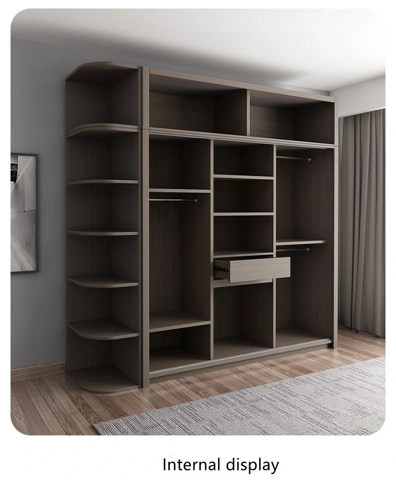 High Quality Best Price Light Grey Color Bedroom Hotel Furniture Storage Glass Mixed Wood Wardrobe