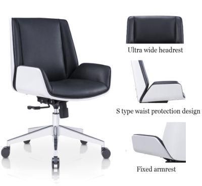 Modern Executive Wooden Venner PU Leather Office Chair with Rotating Swivel Function for Home and School Furniture