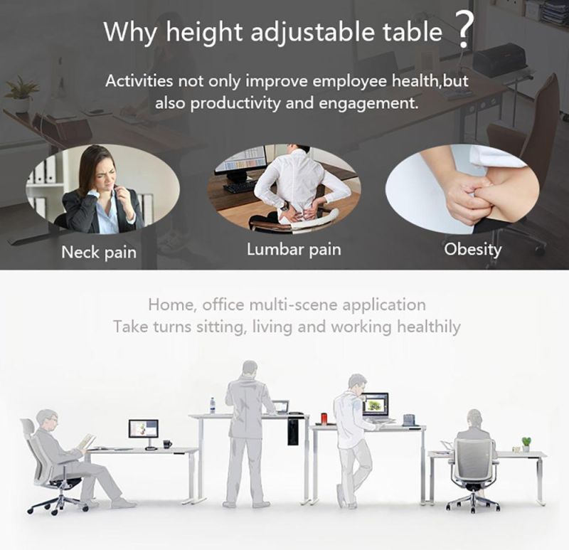 White Black Office Desk Height Adjustable Desk Dual Motor Electric Standing Desk Base