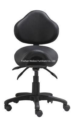 3 Lever Light Duty Mechanism Nylon Base and Nylon Caster Black PU with Backrest Saddle Chair
