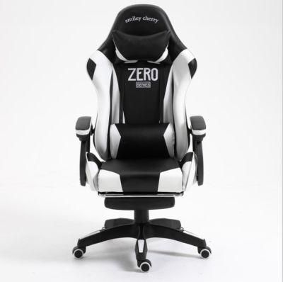Black White Leather Gaming Desk Chair with Footrest