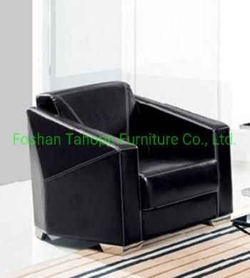 Good Quality Black Leather Commercial Office Couch Sofa Set with Metal Legs