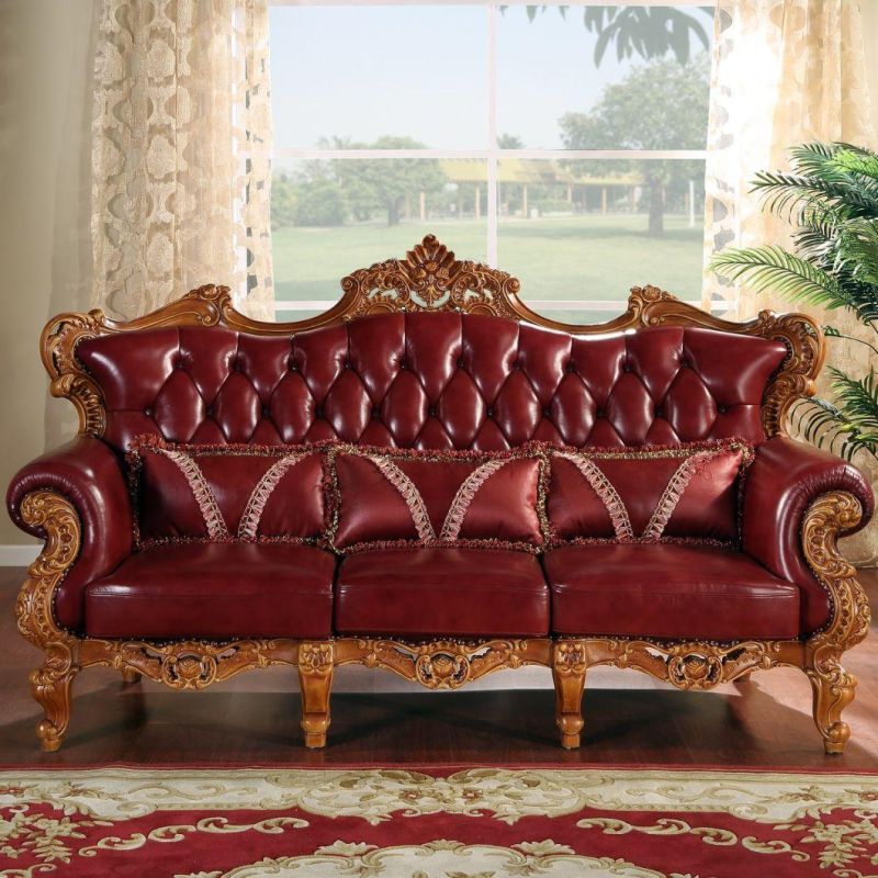 Antique Leather Sofa with Center Table for Home Furniture