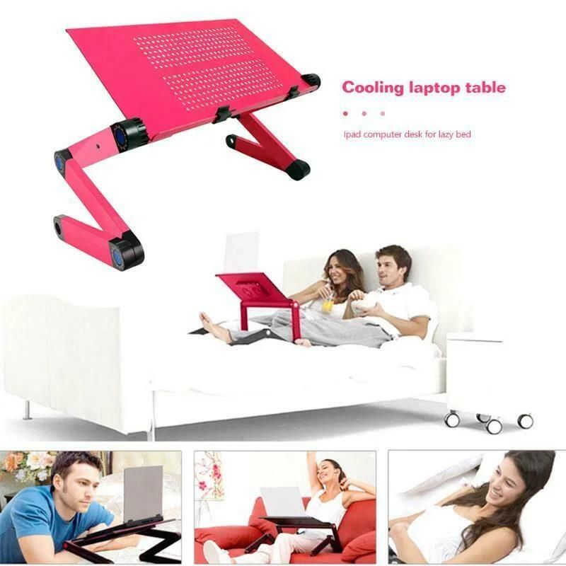 Portable Adjustable Aluminum Laptop Desk Stand Table Vented with CPU Fans Mouse Board