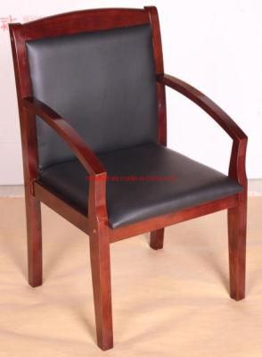 Luxury Bent Oak Wooden Stackable Armrest Office Executive PU Leather Boss Chair