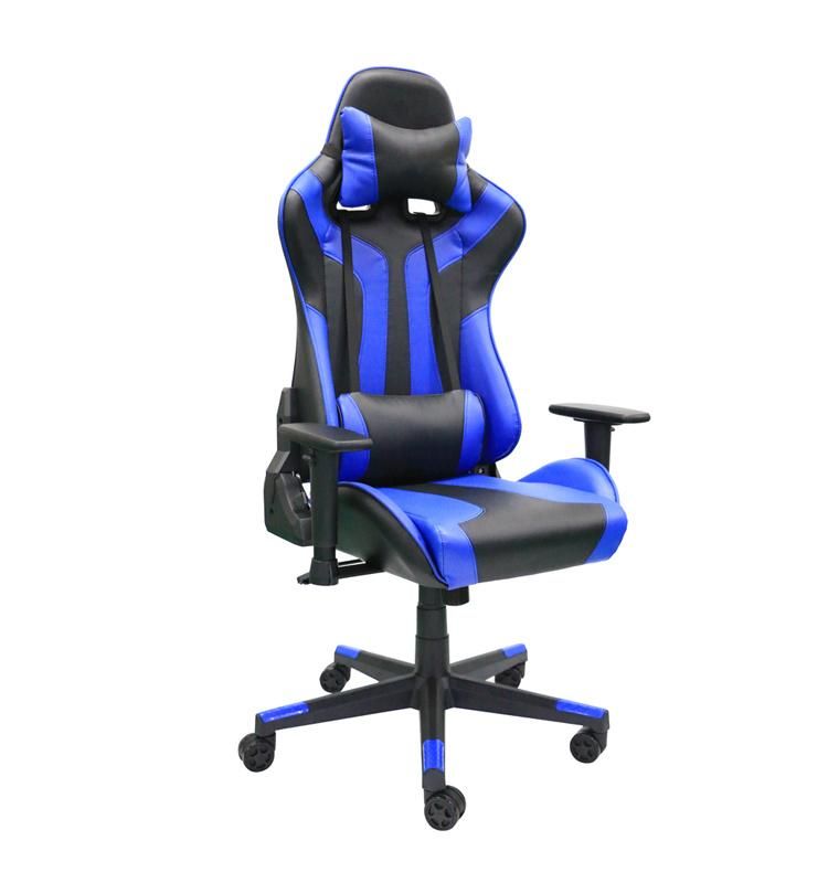 (KNIGHT-BU) Fashionable High Quality Blue Racing Computer Gaming Chair Ergonomic Backrest and Seat Height Adjustment with Headrest