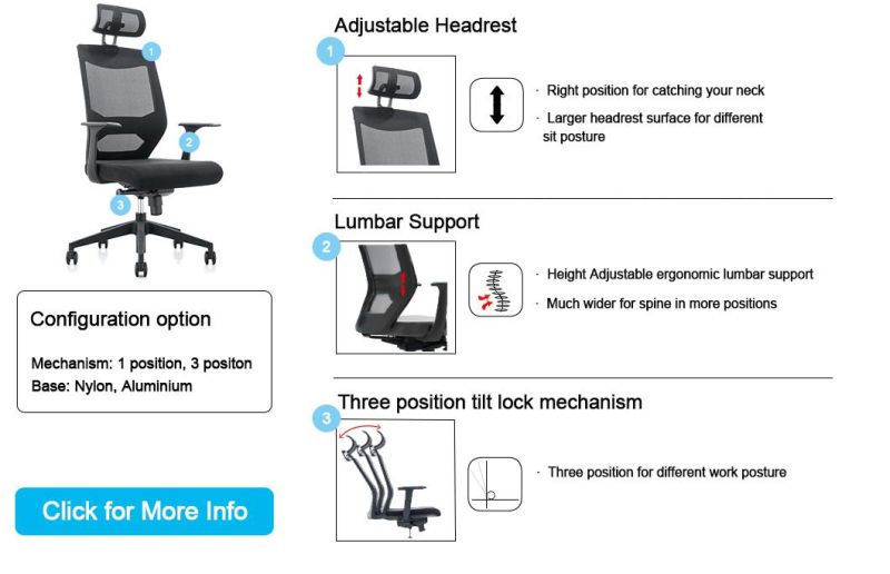 3 Position Locking Mechanism with Armrest 2PC/Carton Chair Office Furniture