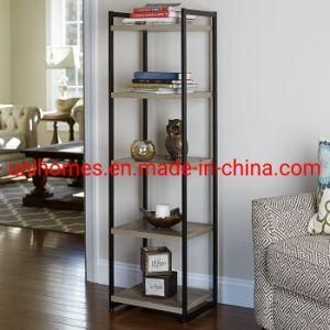 5-Tier Bookshelf Wood and Metal Bookcase Furniture for Home &amp; Office Rustic Brown