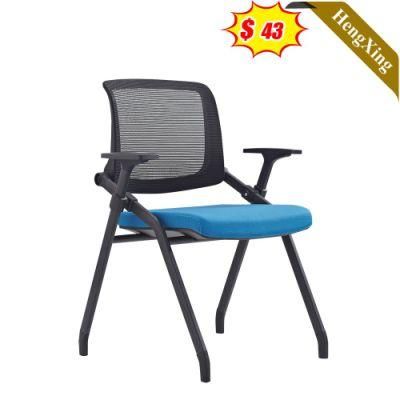 Modern Office Furniture Metal Legs Training Chairs Waiting Room Conference Black Mesh and Blue Fabric Chair