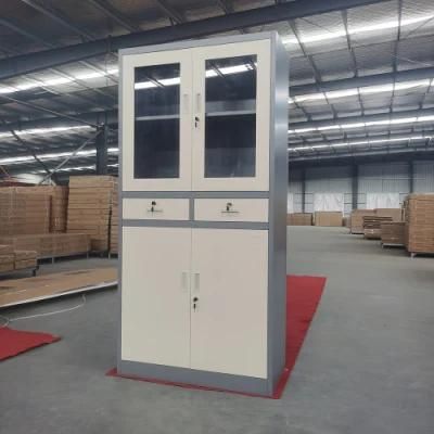 4 Glass Door Storage Metal Filing Cabinet Steel Cupboard