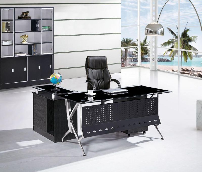 Hot Sale Durable Executive L Shape Design Toughened Glass Office Table
