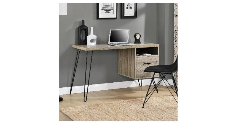 LED Wood Computer Desk with Storage Bookcase for Home