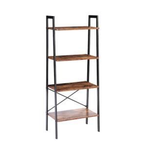 Ladder Shelf 4 Tier Bookshelf Metal and Wood Bookcase Home Office Storage