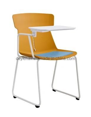 Colorful Plastic Shell with Seat Cushion and Writing Pad Metal Coated Frame Conference Chair